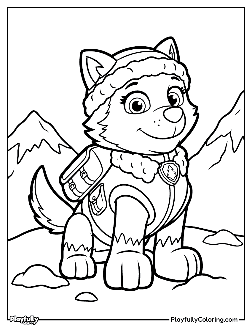 Paw Patrol Coloring Pages Everest snow pup standing coloring page