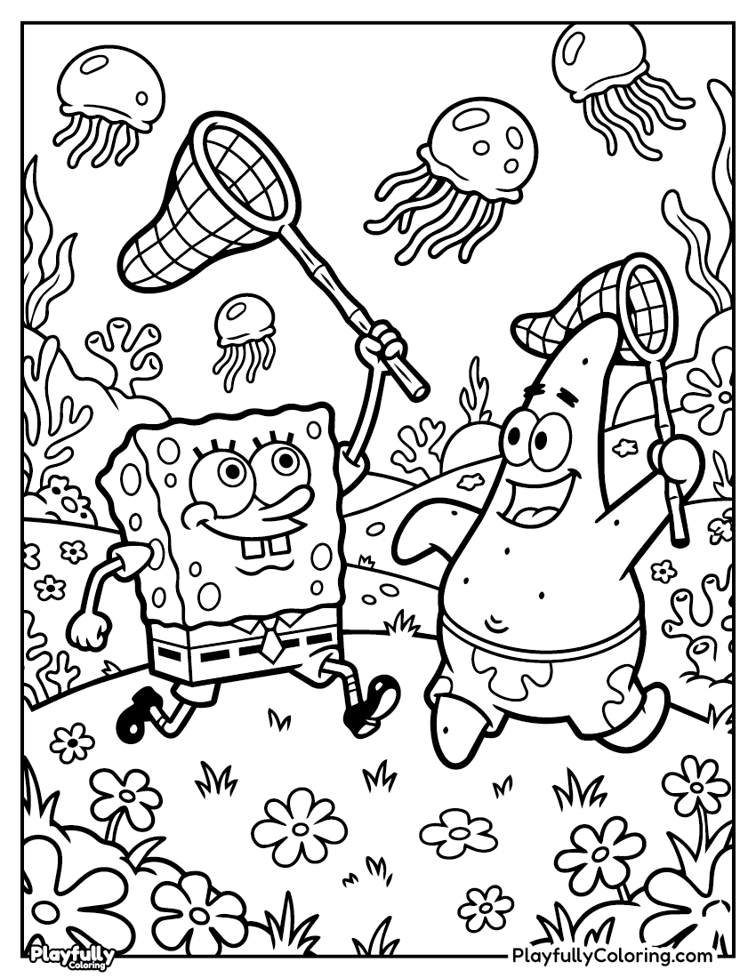 SpongeBob Coloring Pages spongebob and patrick jellyfishing coloring page.jpg