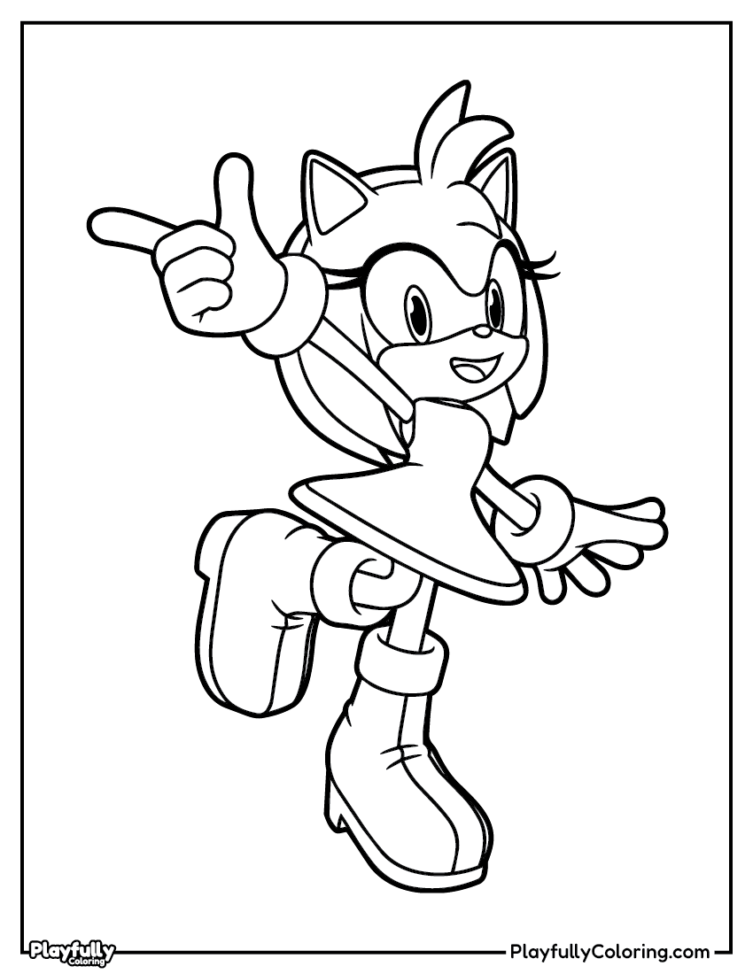 Sonic the Hedgehog Coloring Pages amy rose sonic character happy waving coloring page