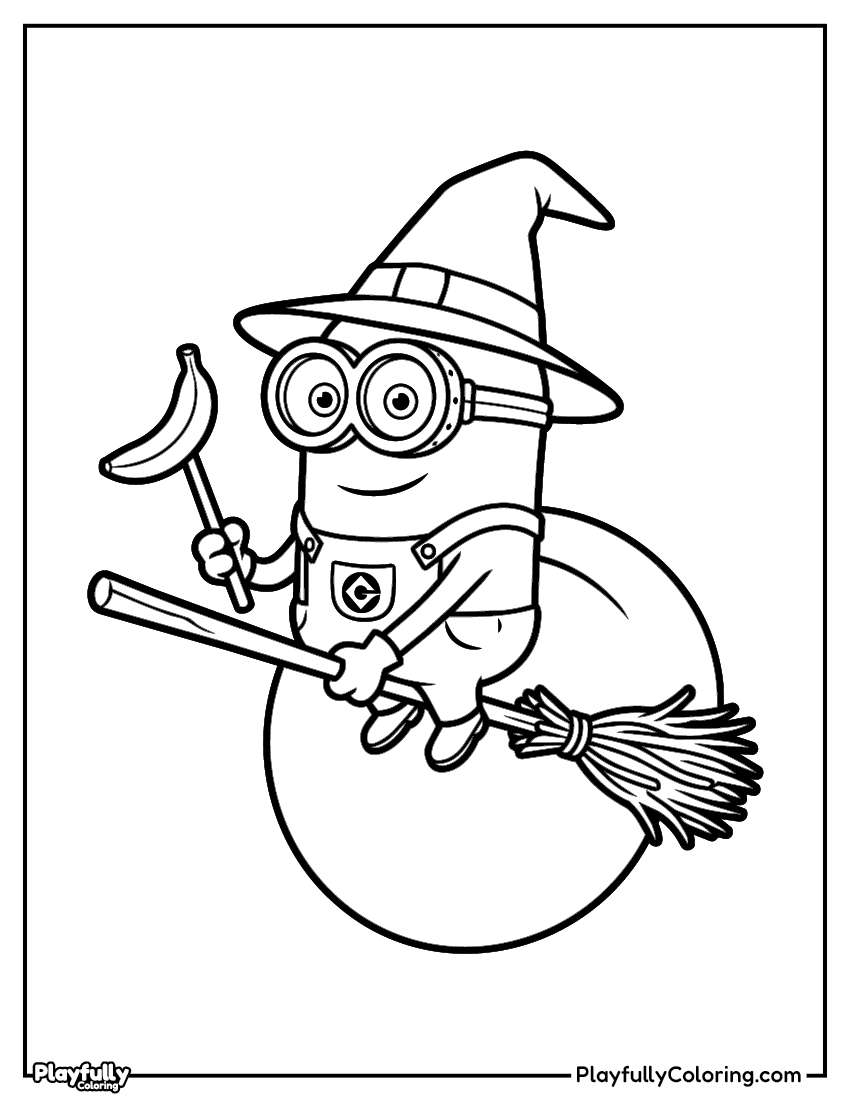 Minions Coloring Pages — Free Printable minion witch broom snowman coloring page