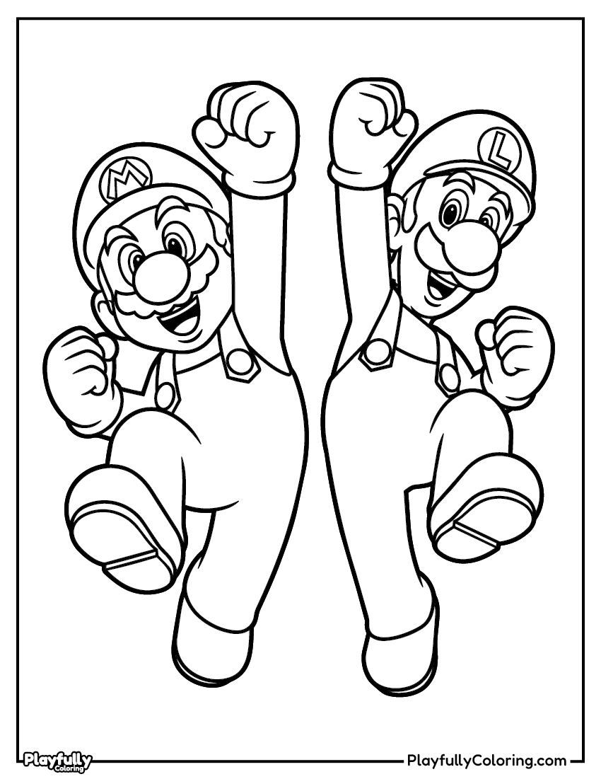 Mario Coloring Pages - Free Printables mario and luigi brothers jumping coloring page