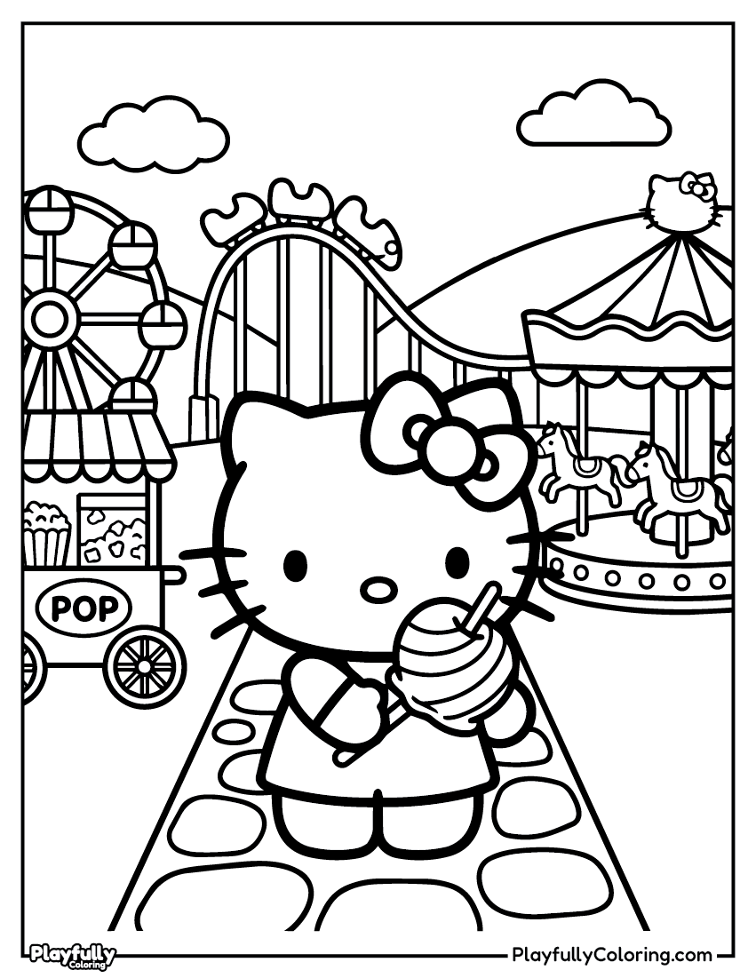 Hello Kitty chef coloring page – Hello Kitty wearing a chef hat and apron holding a spoon