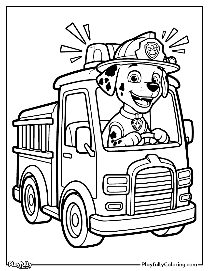 Paw Patrol Coloring Pages Marshall with fire truck side coloring page