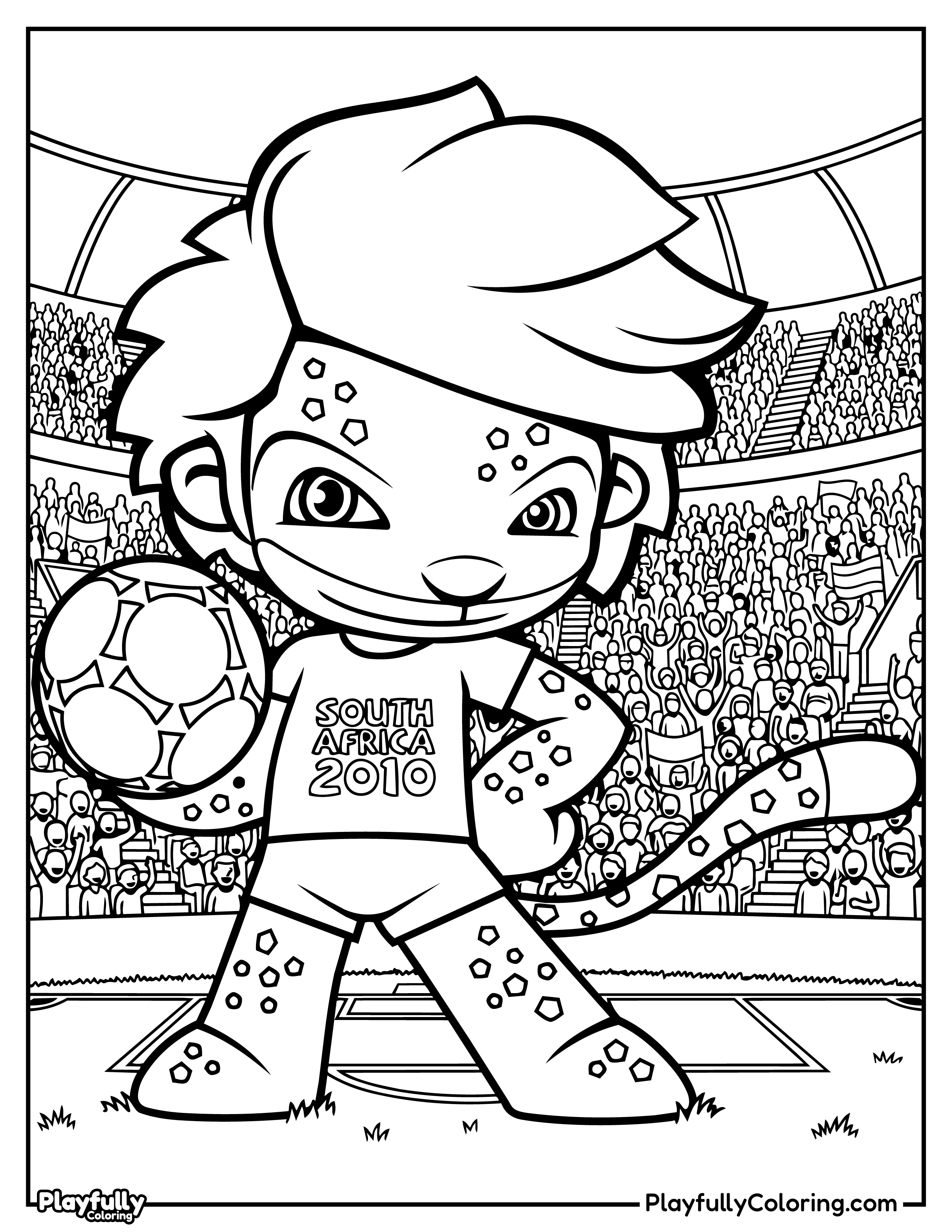 World Cup Mascots Coloring Pages All FIFA Mascots Zakumi the leopard, official mascot of the 2010 World Cup in South Africa, coloring page.
