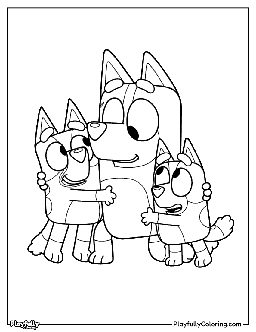 bluey bandit chilli and bingo family portrait coloring page free printable