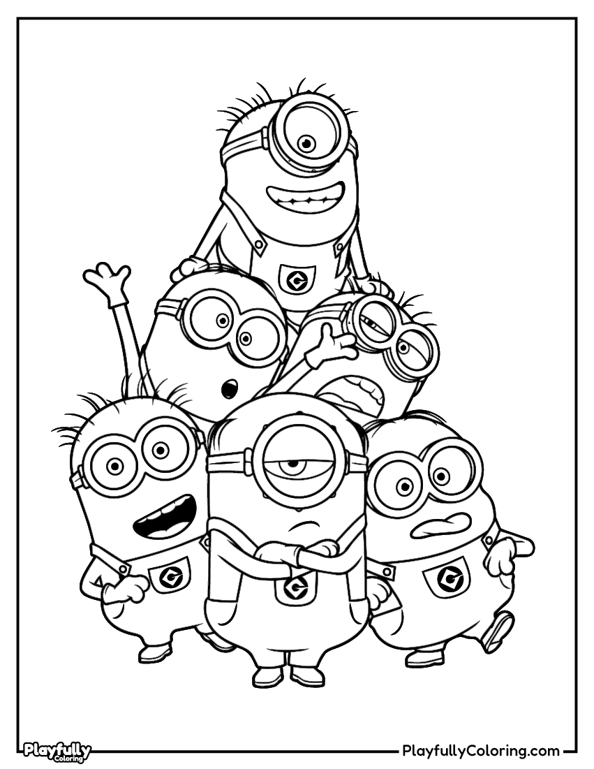 Minions Coloring Pages — Free Printable minions group pile coloring page