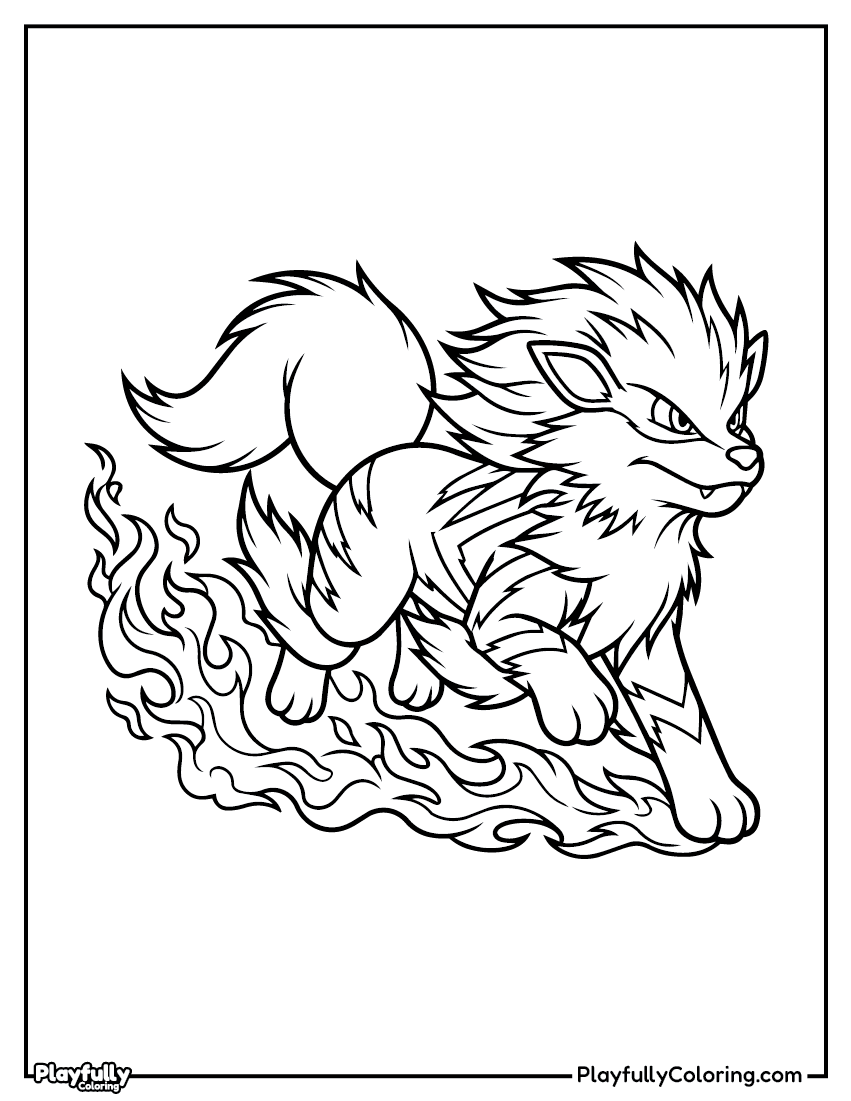 Pokemon Coloring Pages — Free PDF 13 arcanine running fire coloring page