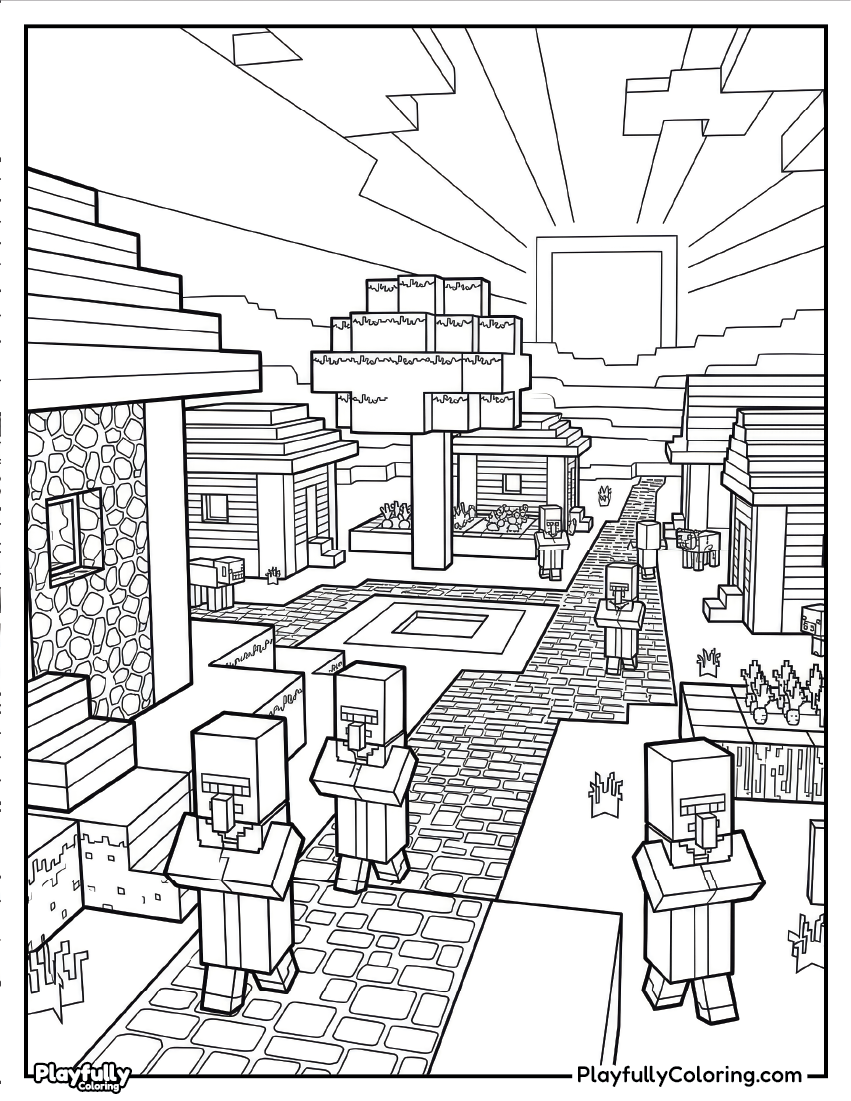 Minecraft Coloring Pages minecraft village daytime coloring page