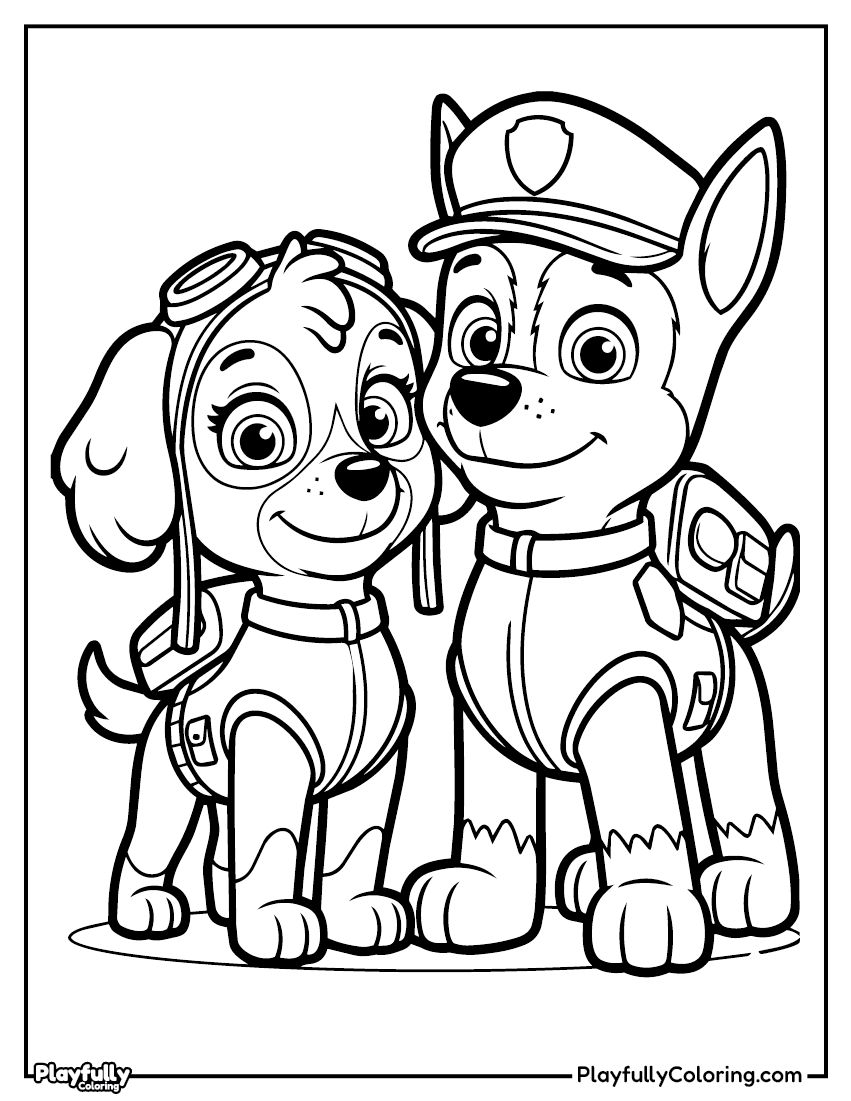 Paw Patrol Coloring Pages Skye and chase together coloring page