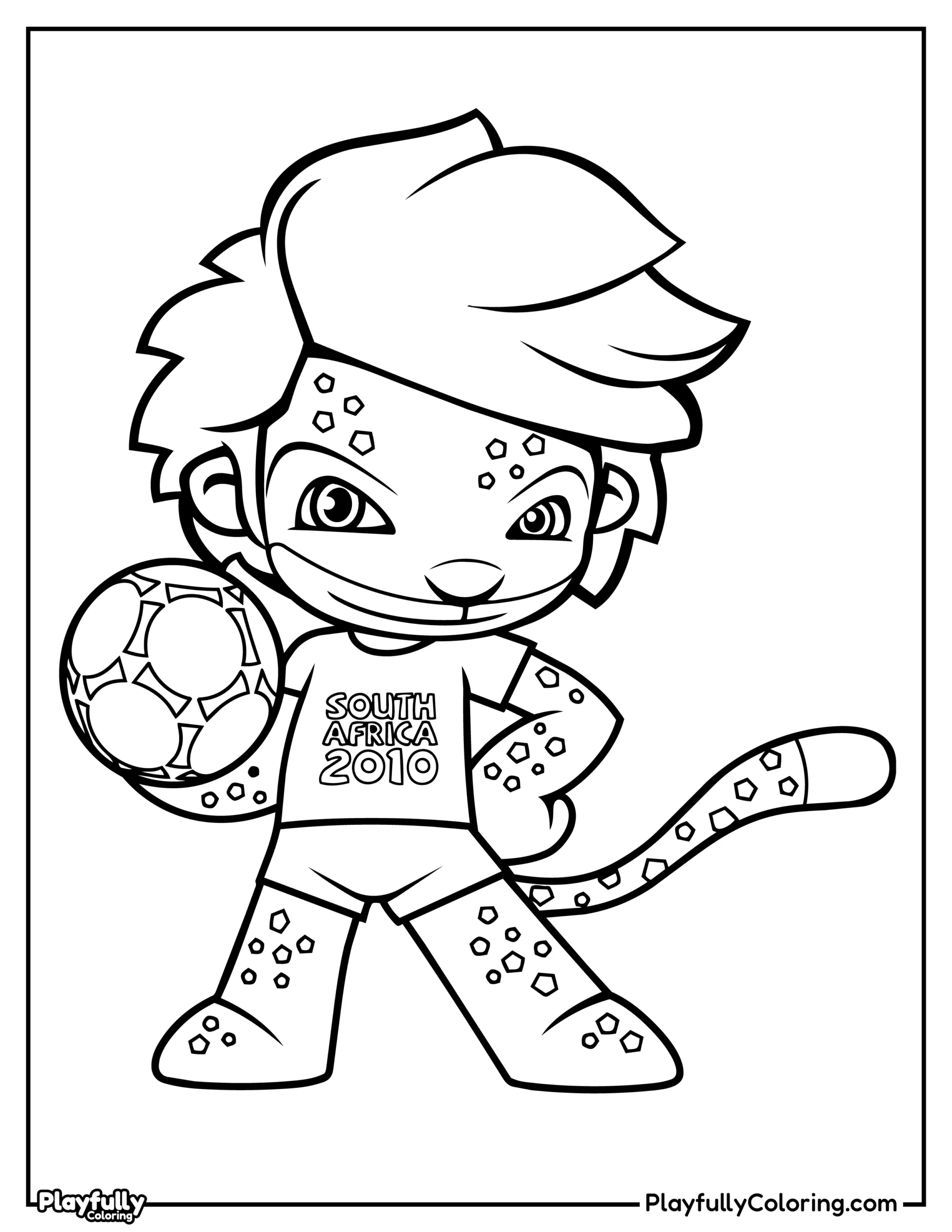 World Cup Mascots Coloring Pages All FIFA Mascots Zakumi the leopard, official mascot of the 2010 World Cup in South Africa, coloring page.