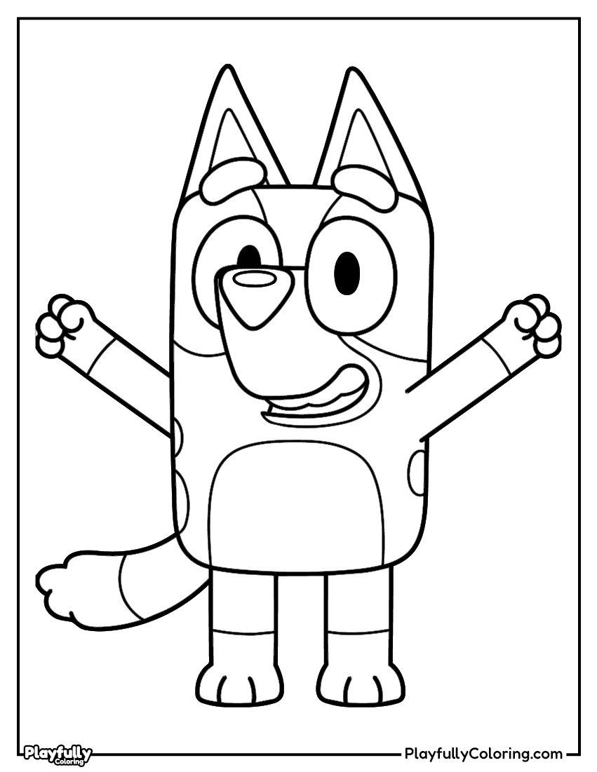 bluey with arms up happy coloring page free printable