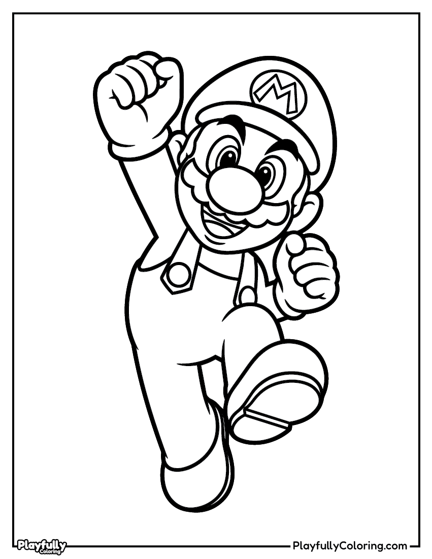 Mario Coloring Pages - Free Printables mario iconic jumping fist raised coloring page
