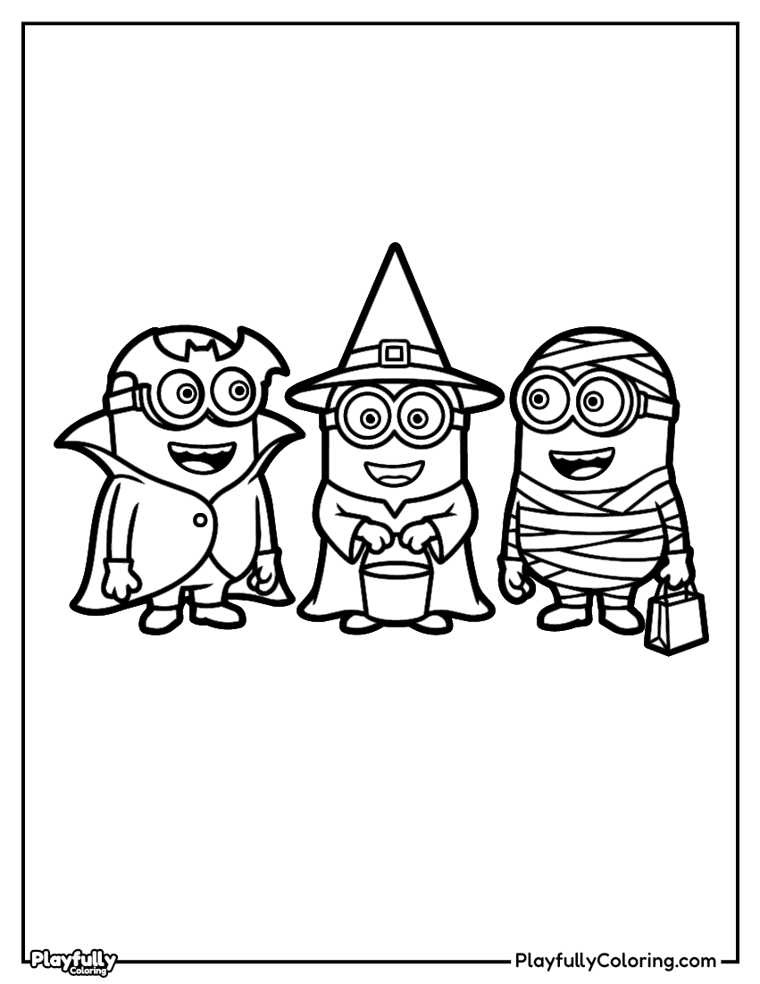 Minions Coloring Pages — Free Printable minions wizard halloween group coloring page