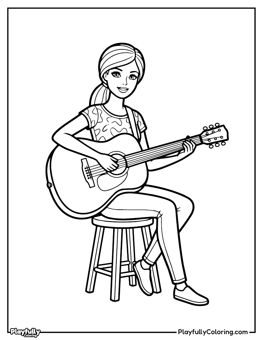 Barbie Coloring Pages Barbie musician guitar coloring page