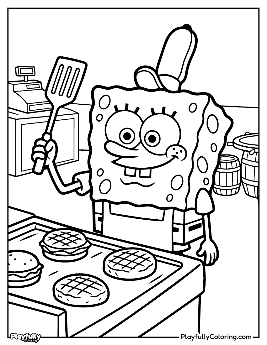 SpongeBob Coloring Pages Spongebob krusty krab grill spatula coloring page