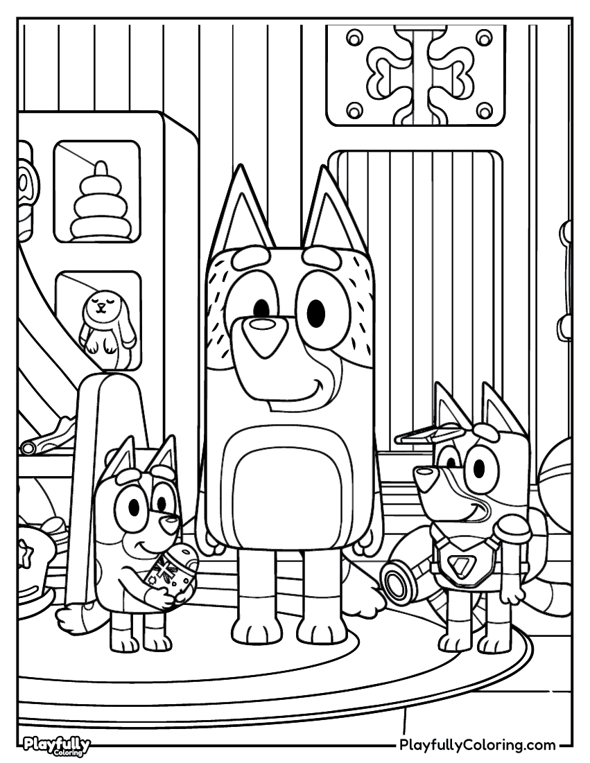 bluey standing at the door coloring page free printable