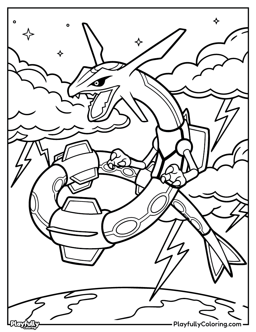 Pokemon Coloring Pages — Free PDF 15 rayquaza flying coloring page