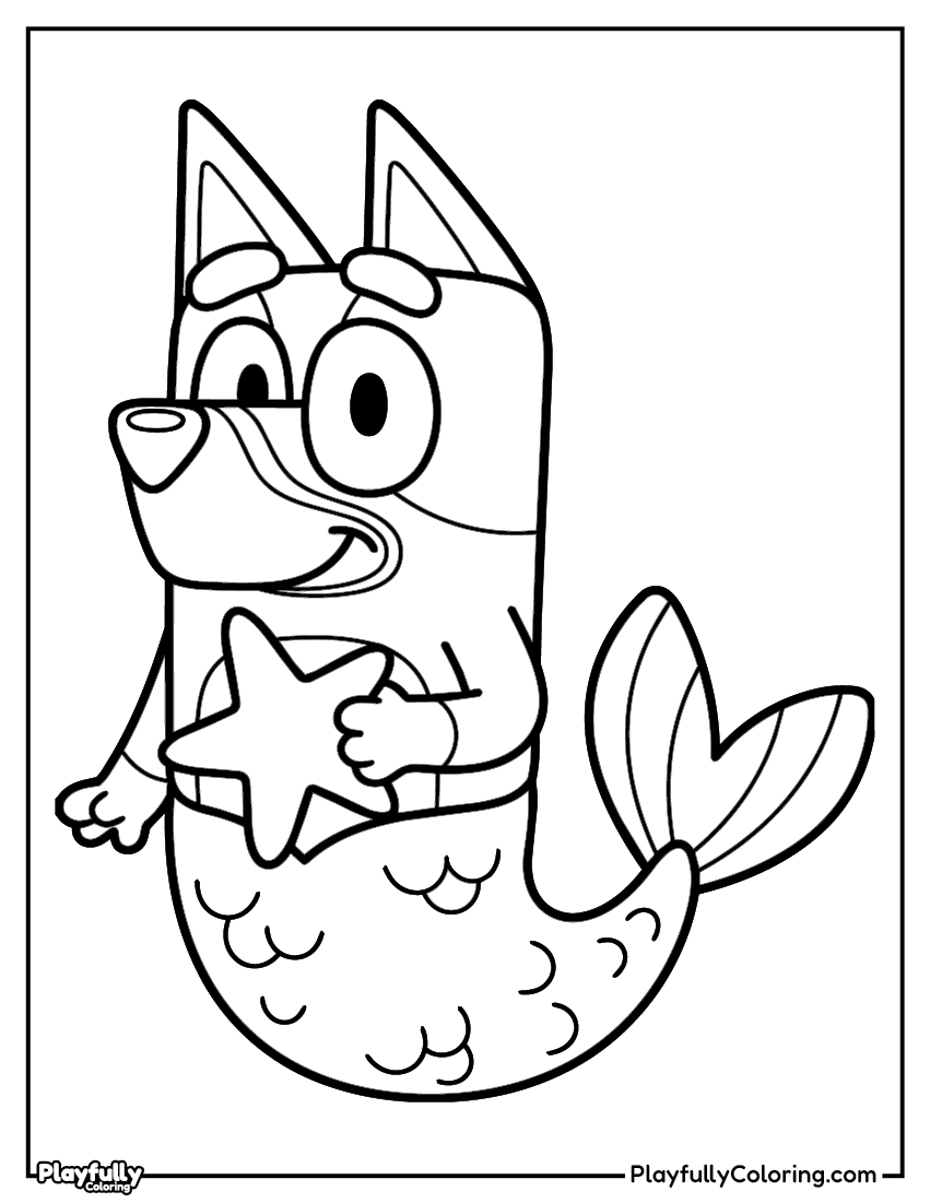 bluey as a mermaid coloring page free printable