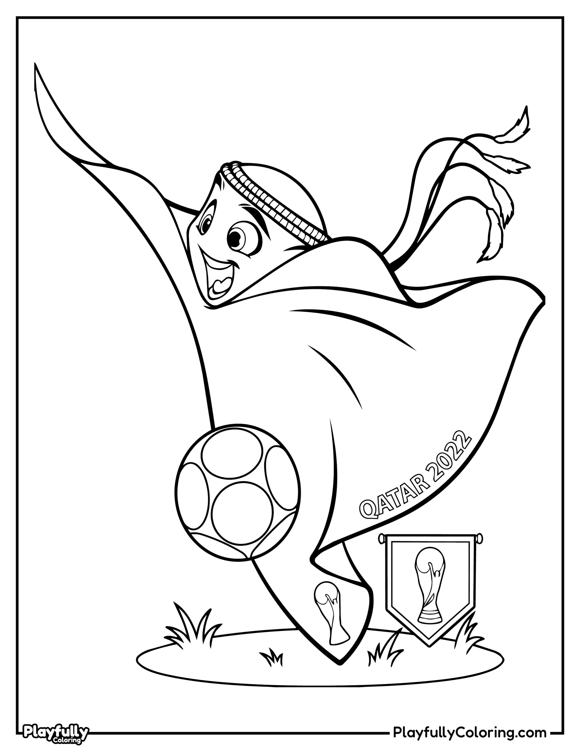 World Cup Mascots Coloring Pages All FIFA Mascots La'eeb, the official mascot of the 2022 World Cup in Qatar, line illustration.