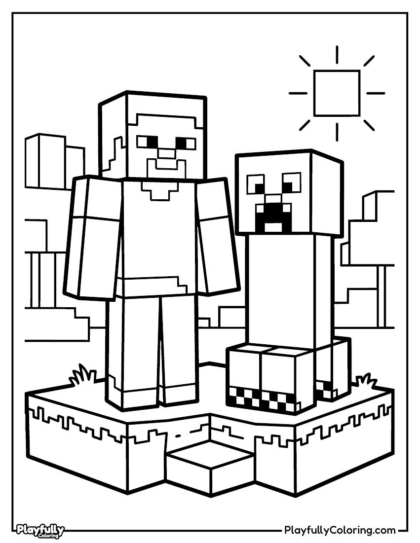 Minecraft Coloring Pages 16 steve and creeper face off coloring page