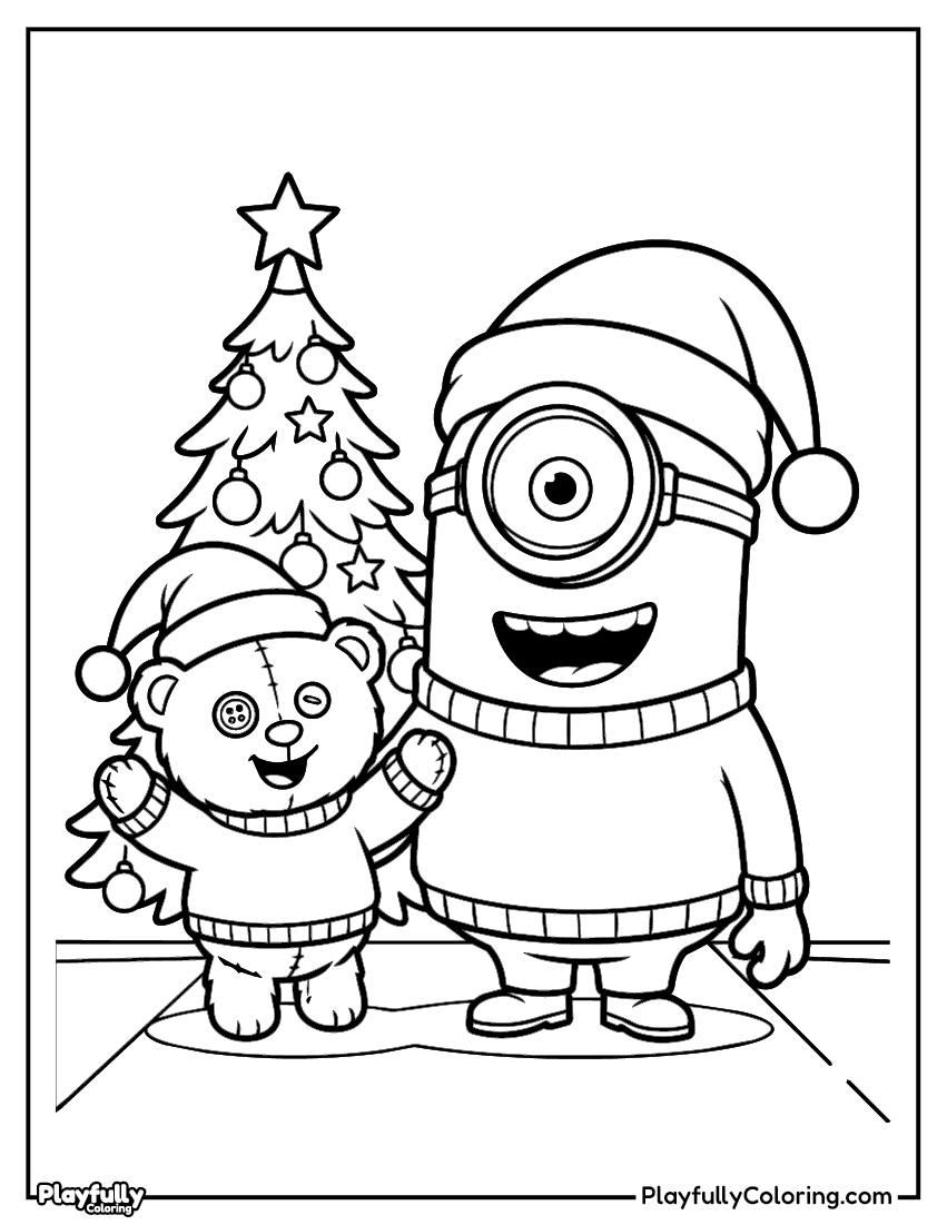 Minions Coloring Pages — Free Printable minion santa christmas tree coloring page