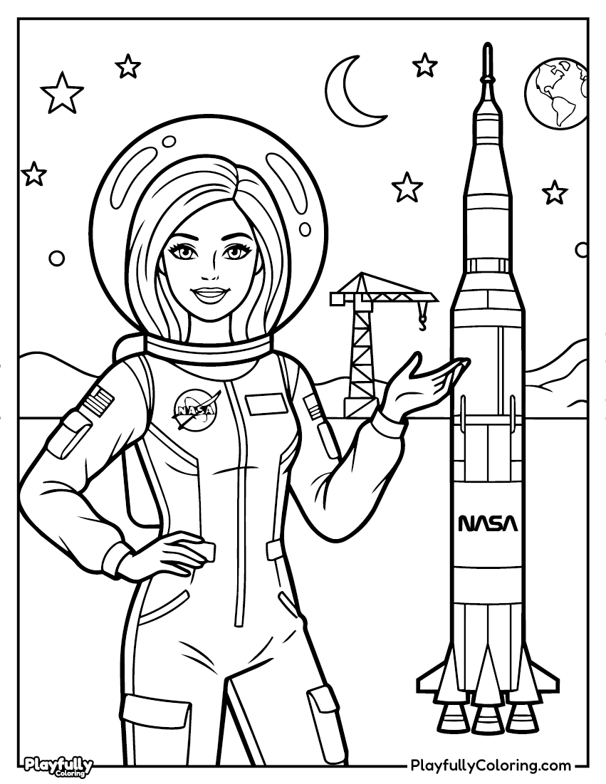 Barbie Coloring Pages Barbie astronaut nasa coloring page