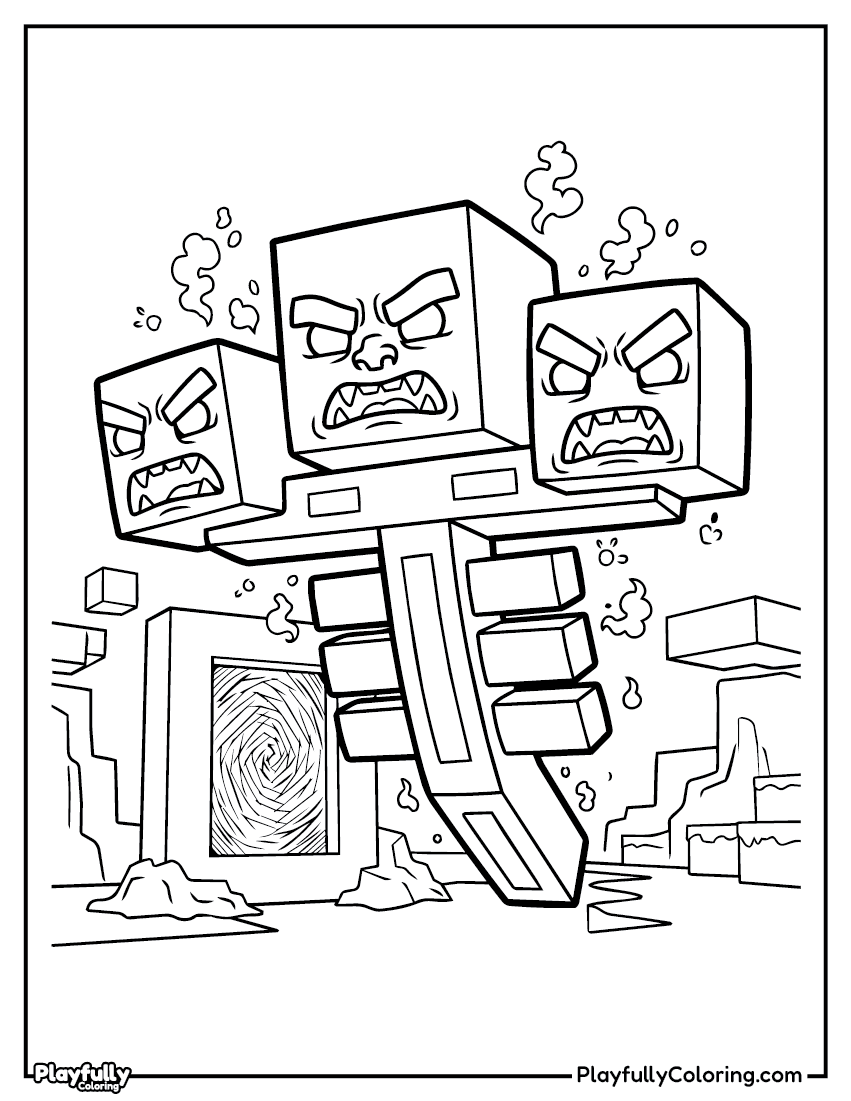 Minecraft Coloring Pages wither boss attack coloring page