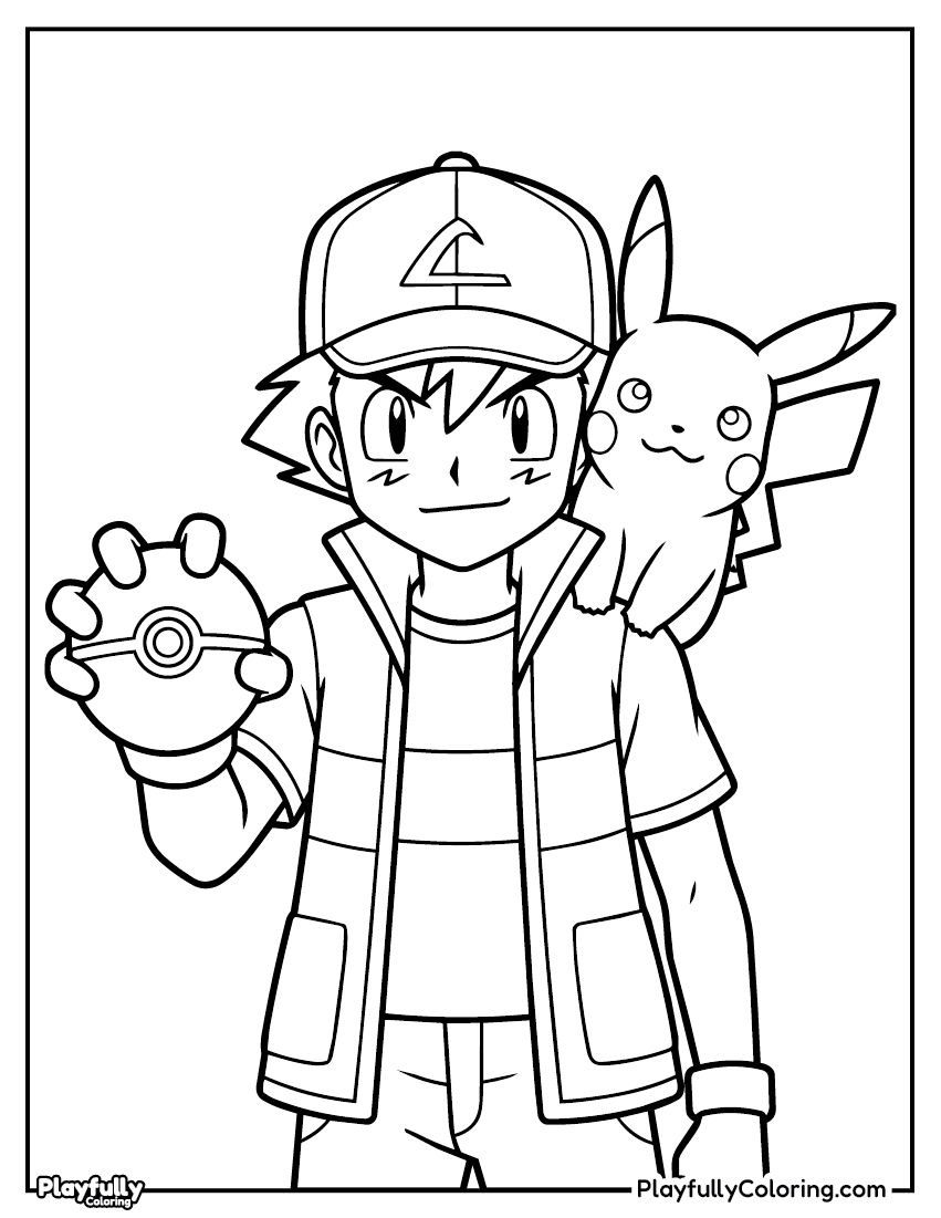 Pokemon Coloring Pages — Free PDF 18 ash ketchum with pokeball coloring page