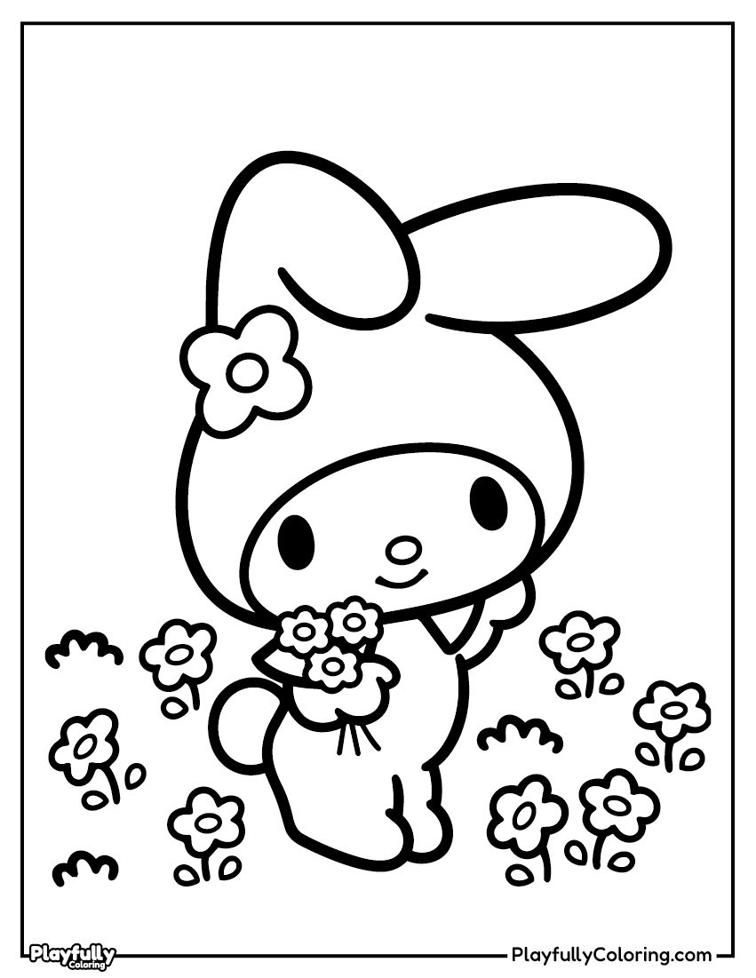 My Melody coloring page – My Melody in her pink hood in a simple sweet pose