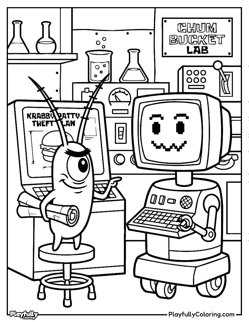 SpongeBob Coloring Pages Plankton with karen computer lab coloring page