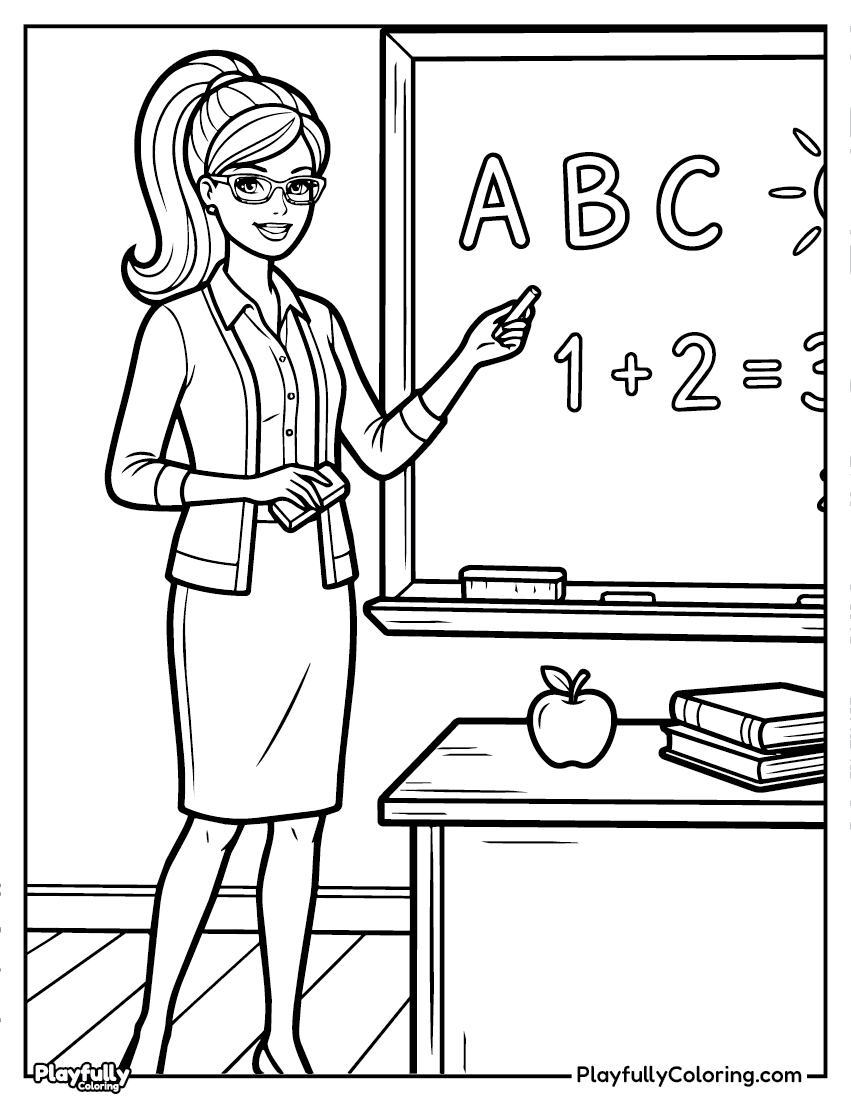 Barbie Coloring Pages Barbie teacher classroom coloring page