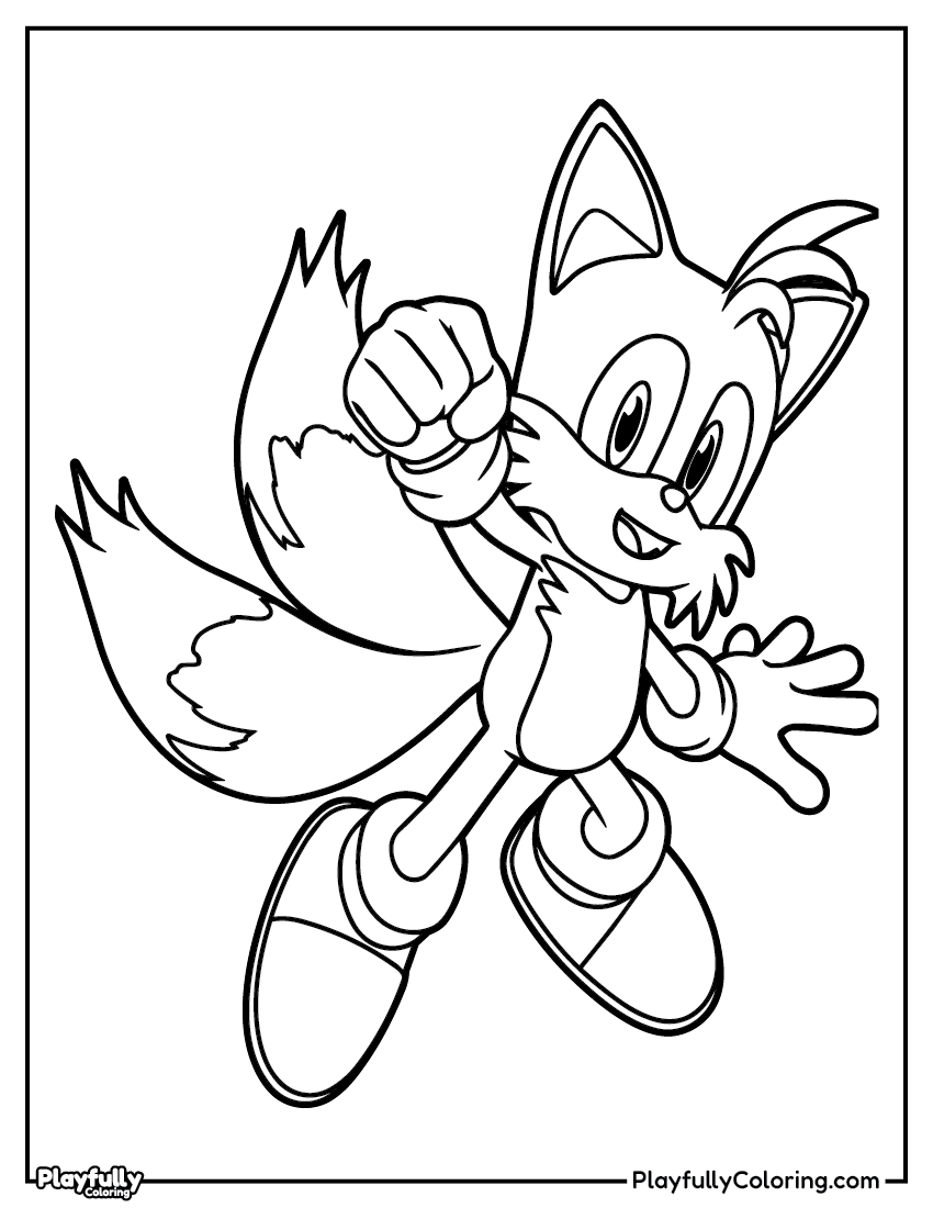 Sonic the Hedgehog Coloring Pages tails miles prower happy waving coloring page