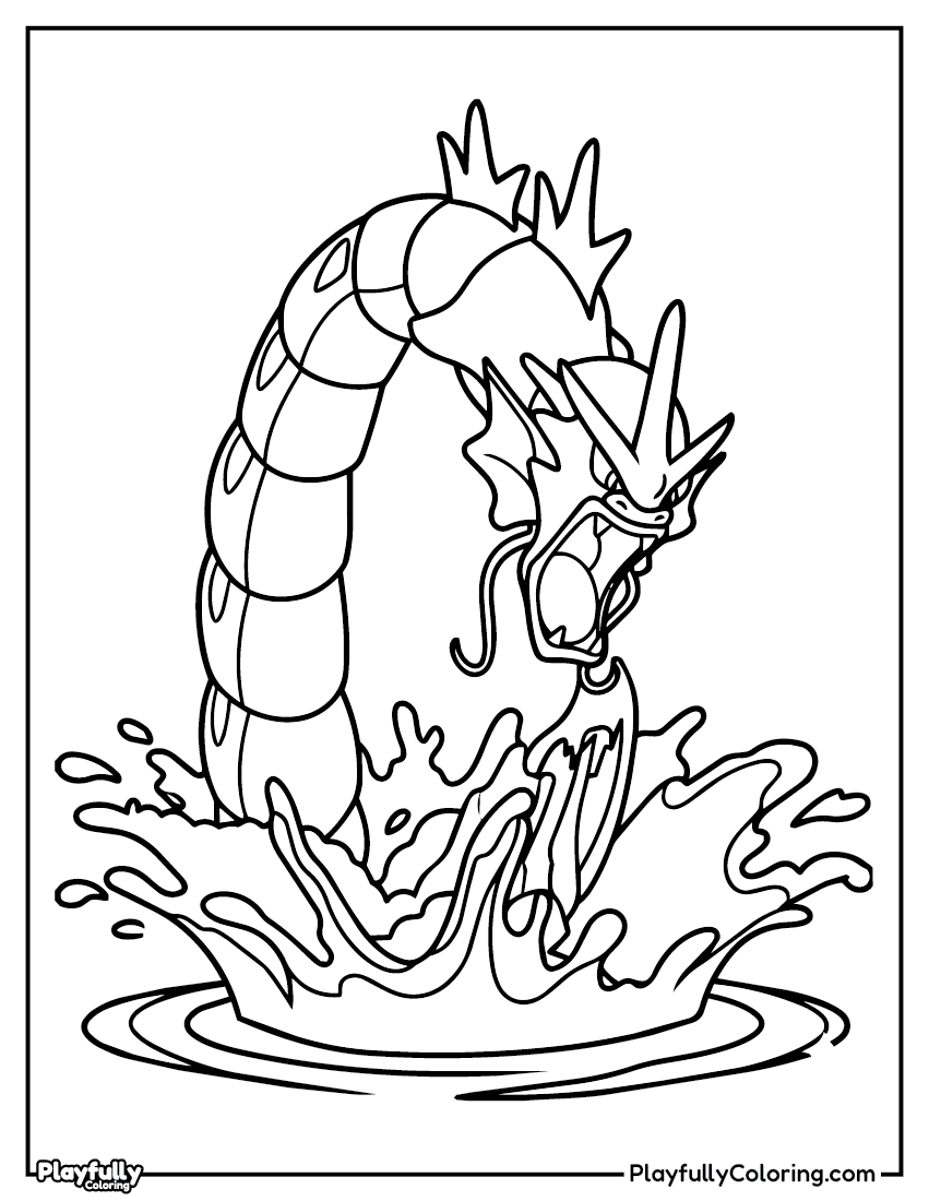Pokemon Coloring Pages — Free PDF 2 gyarados rising from water coloring page