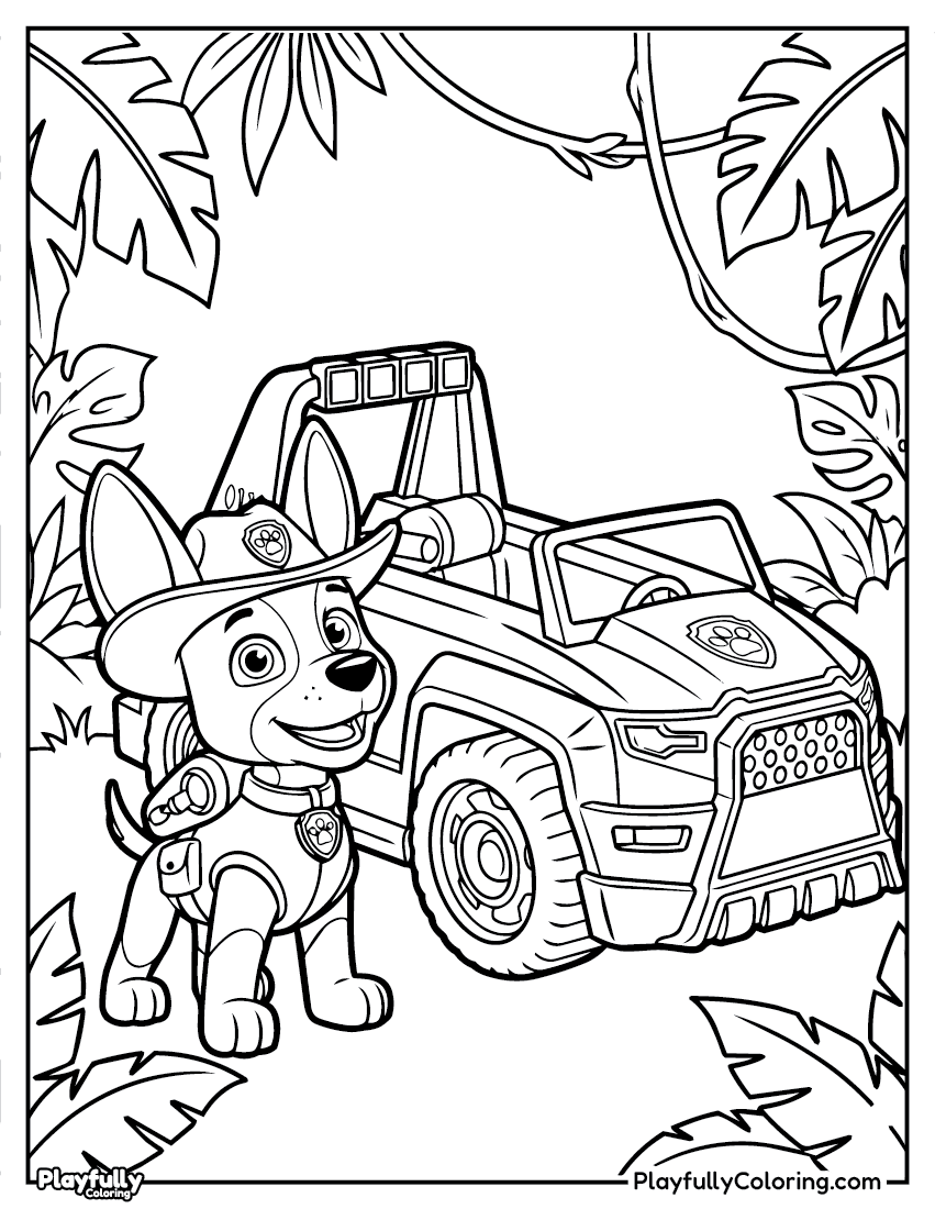 Paw Patrol Coloring Pages Tracker with jeep jungle coloring page