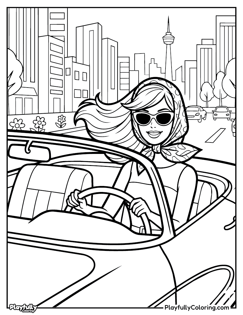Barbie Coloring Pages Barbie driving pink car coloring page