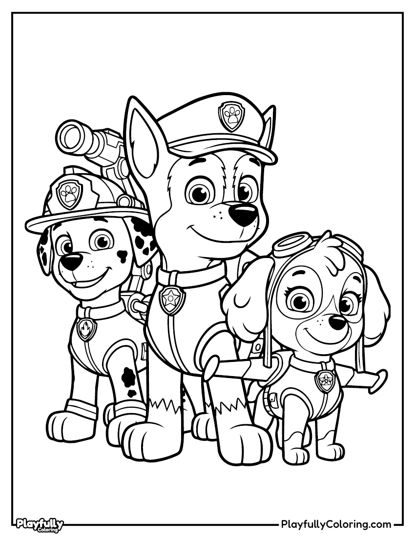 Paw Patrol Coloring Pages Chase marshall skye trio coloring page
