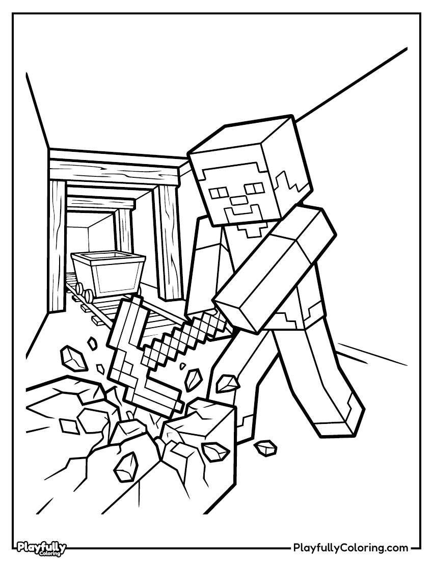 Minecraft Coloring Pages minecraft steve cave coloring page