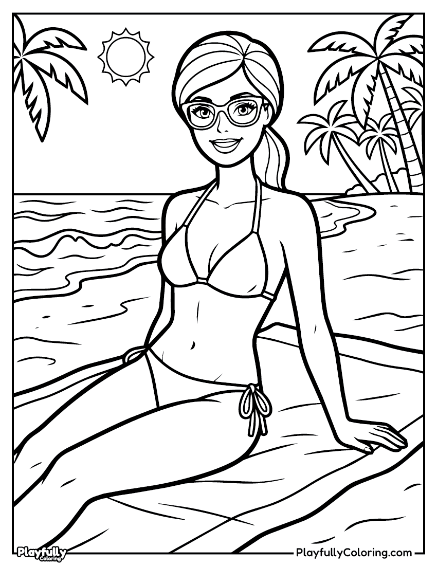 Barbie Coloring Pages Barbie summer beach coloring page