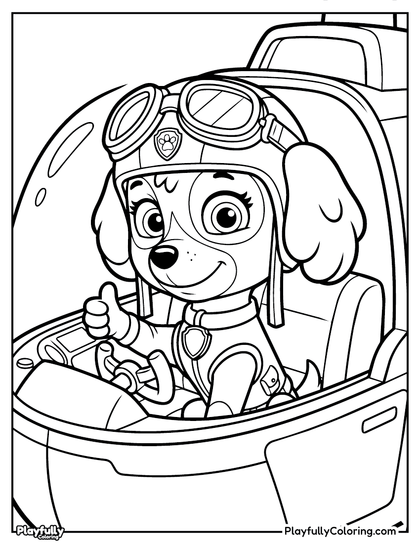 Paw Patrol Coloring Pages Skye in helicopter cockpit coloring page