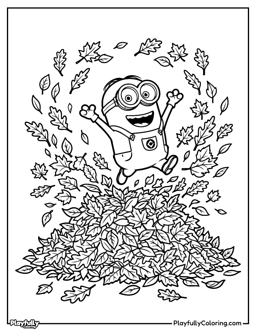 Minions Coloring Pages — Free Printable minions fall leaves wreath coloring page