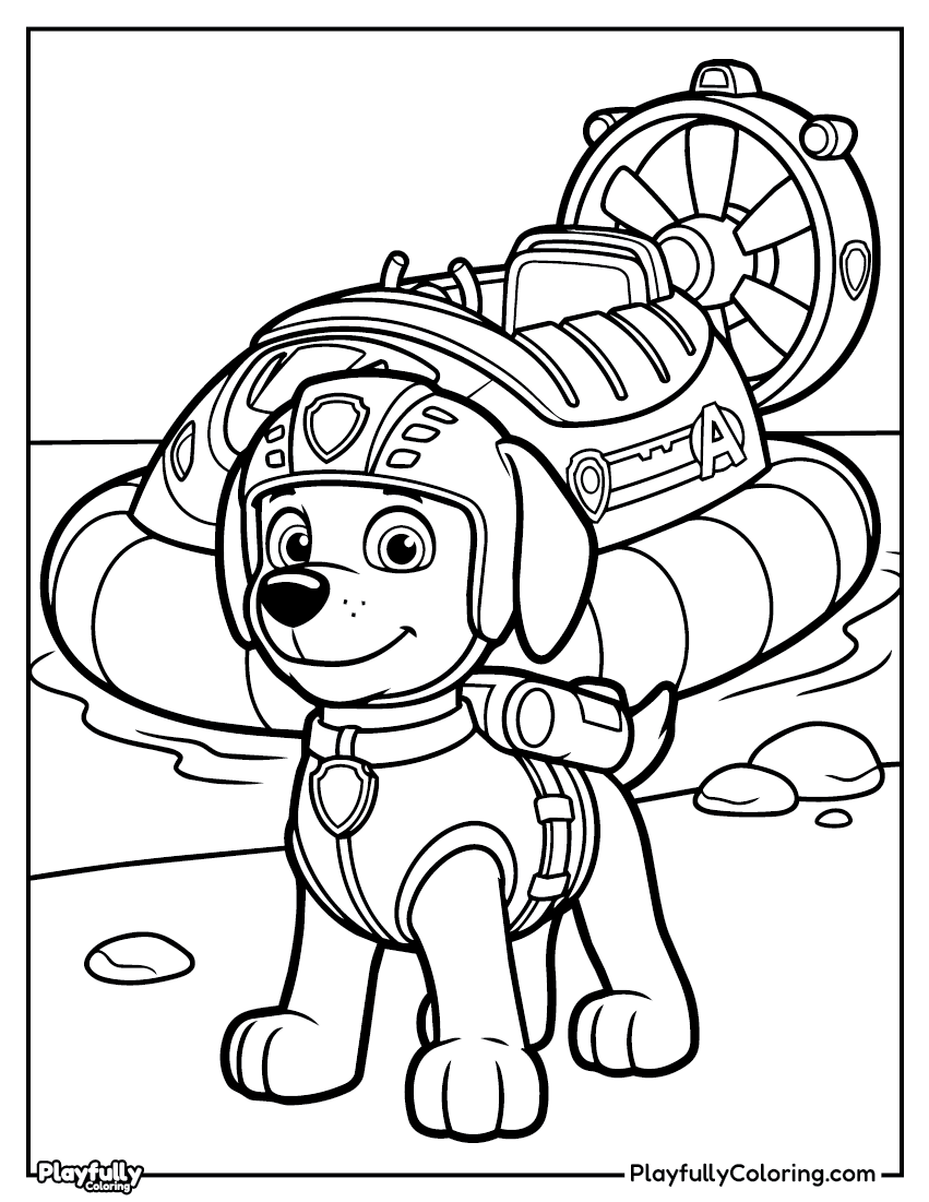 Paw Patrol Coloring Pages Rubble with rescue vehicle coloring page