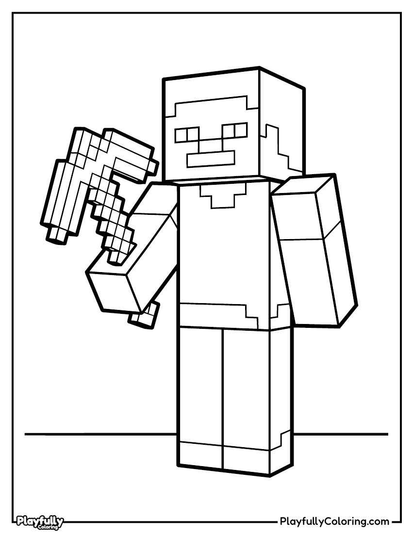 Minecraft Coloring Pages steve full armor standing coloring page