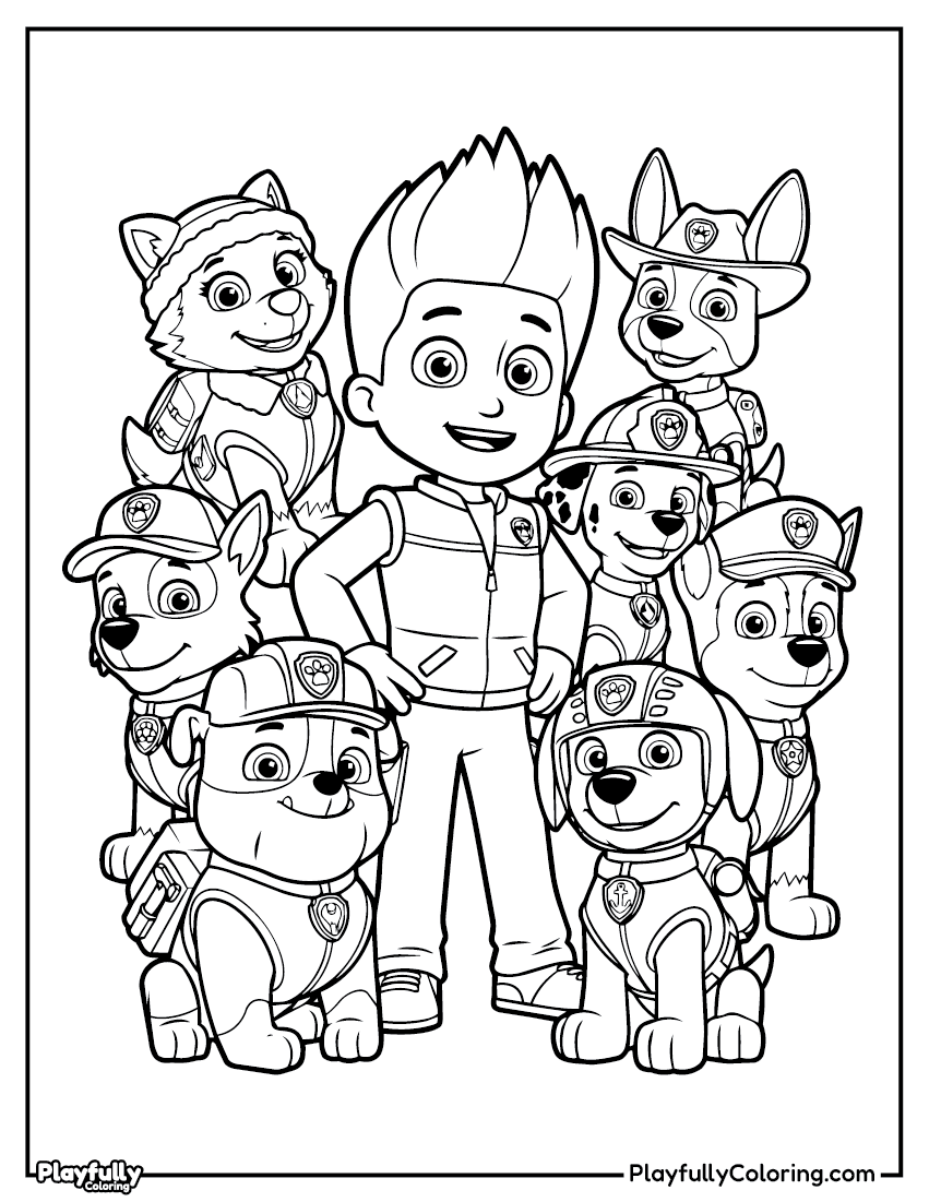 Paw Patrol Coloring Pages Ryder with pups group coloring page