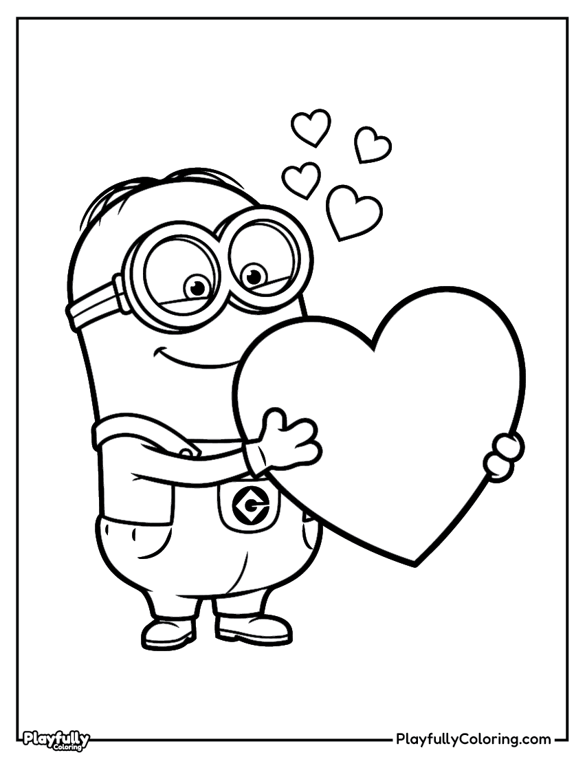 Minions Coloring Pages — Free Printable minion holding heart coloring page
