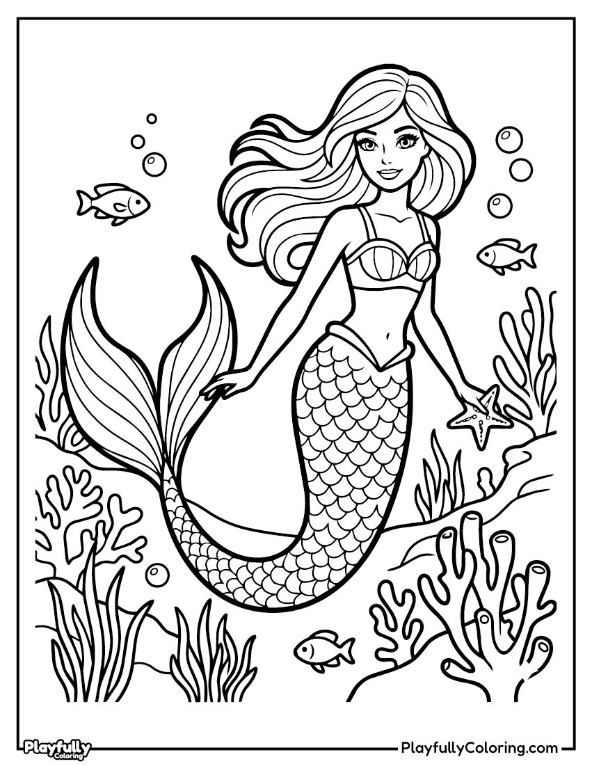 Barbie Coloring Pages Barbie mermaid underwater coloring page