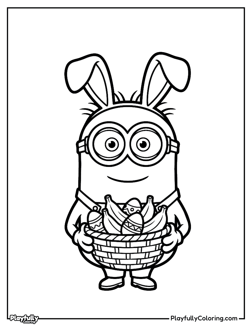 Minions Coloring Pages — Free Printable minion easter bunny basket coloring page
