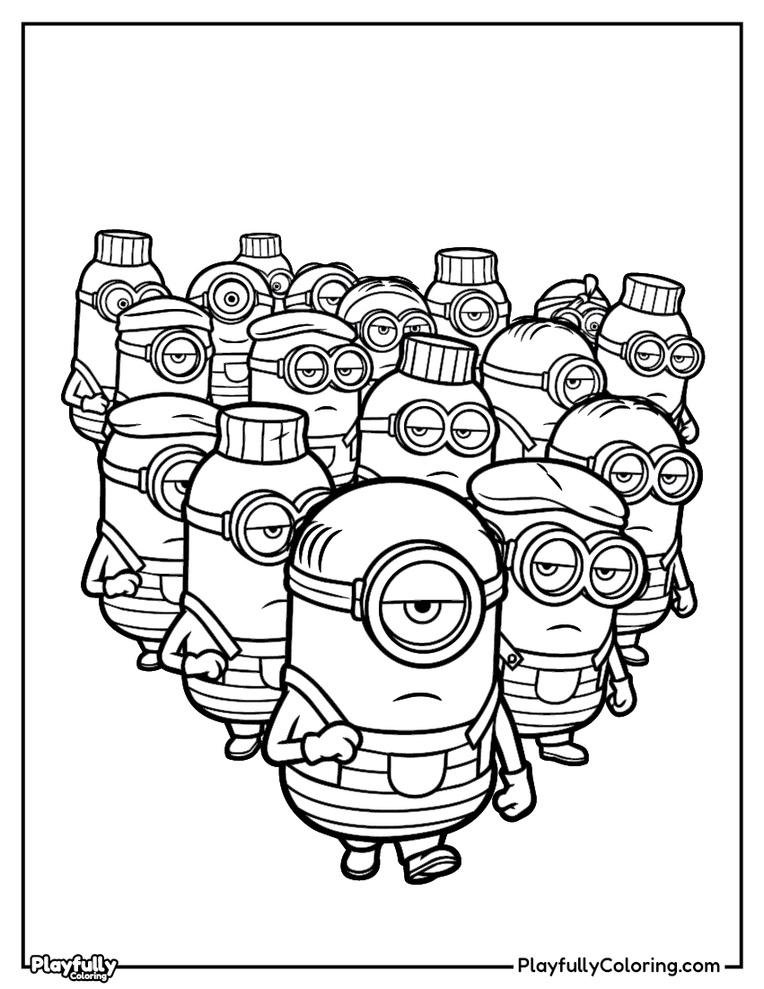 Minions Coloring Pages — Free Printable minions crowd group coloring page