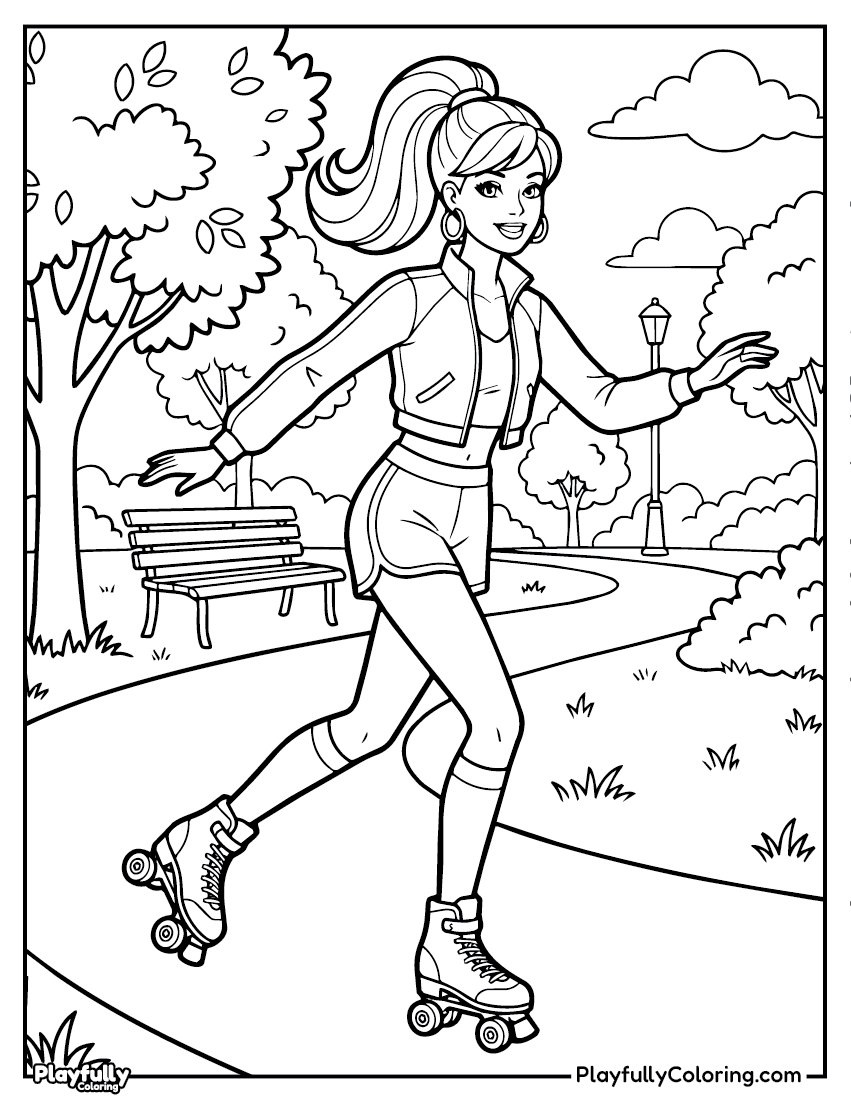Barbie Coloring Pages Barbie roller skates coloring page
