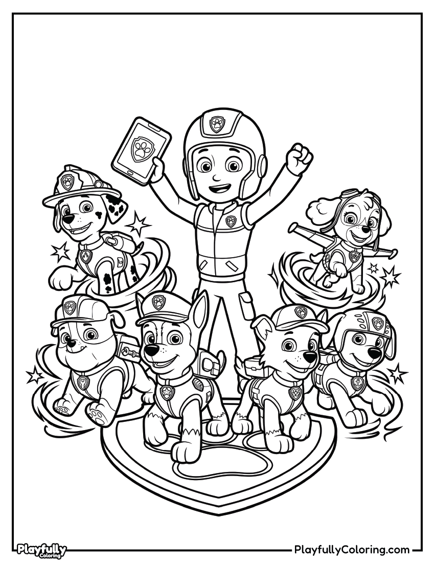 Paw Patrol Coloring Pages Paw patrol team celebration coloring page