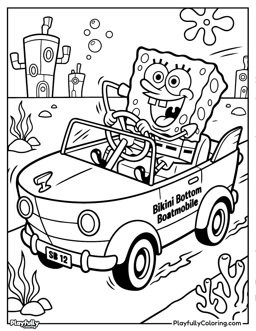 SpongeBob Coloring Pages Spongebob driving boat mr krabs coloring page